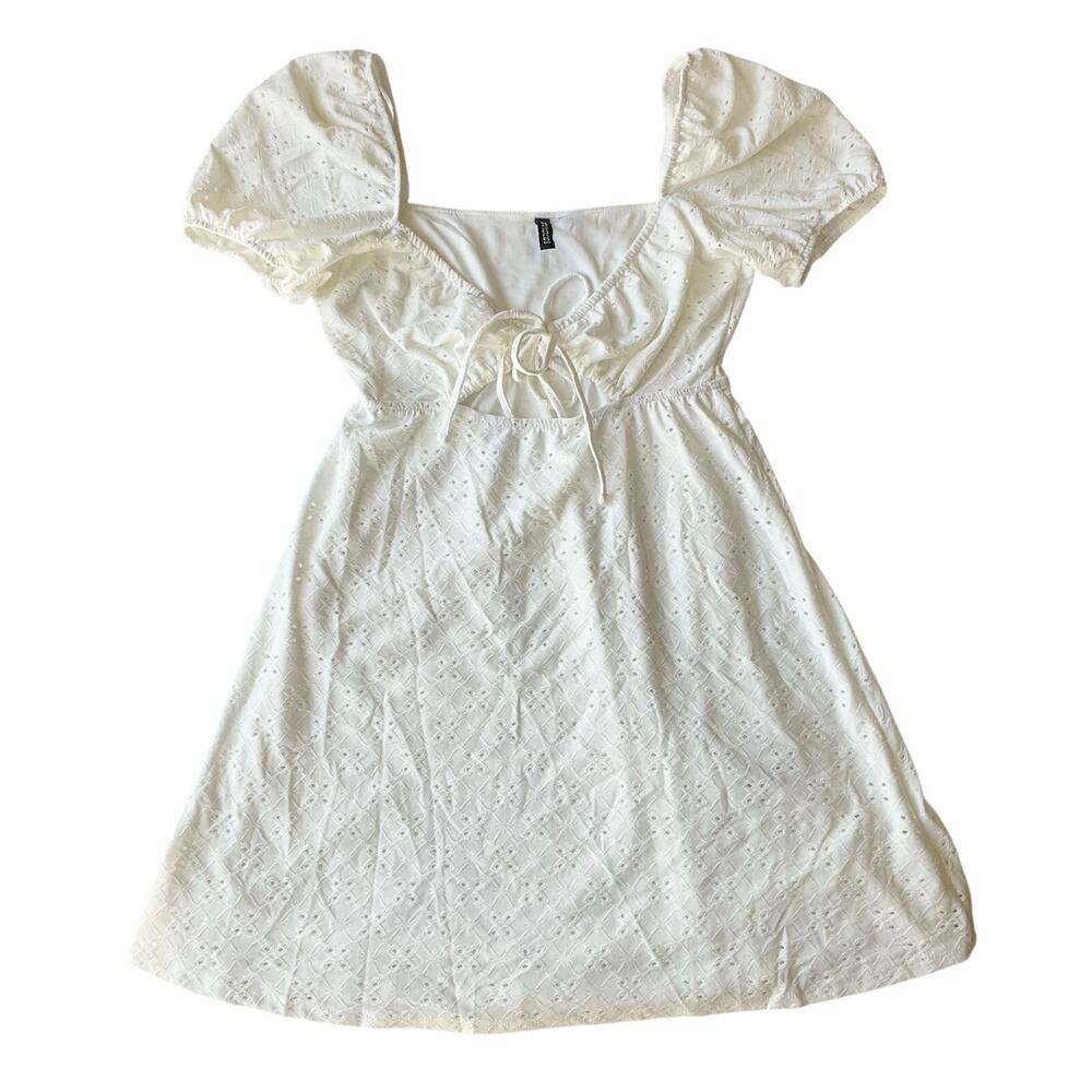 Divided by H&M Women Dress size S Puff-Sleeved V-neck Sexy Above Ivory White